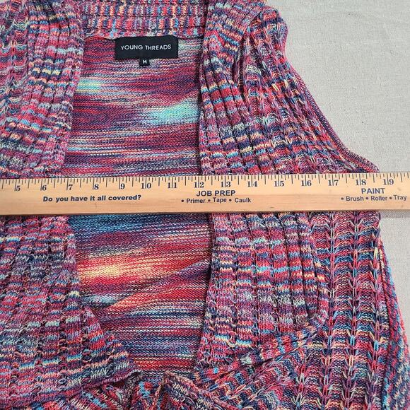 Young Threads Sleeveless Knit Waterfall Cardigan Multicolor Rainbow Boho Size M - Picture 7 of 8